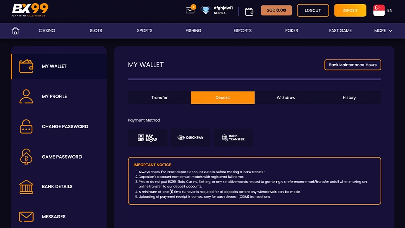 BX99 Deposits and Withdrawals